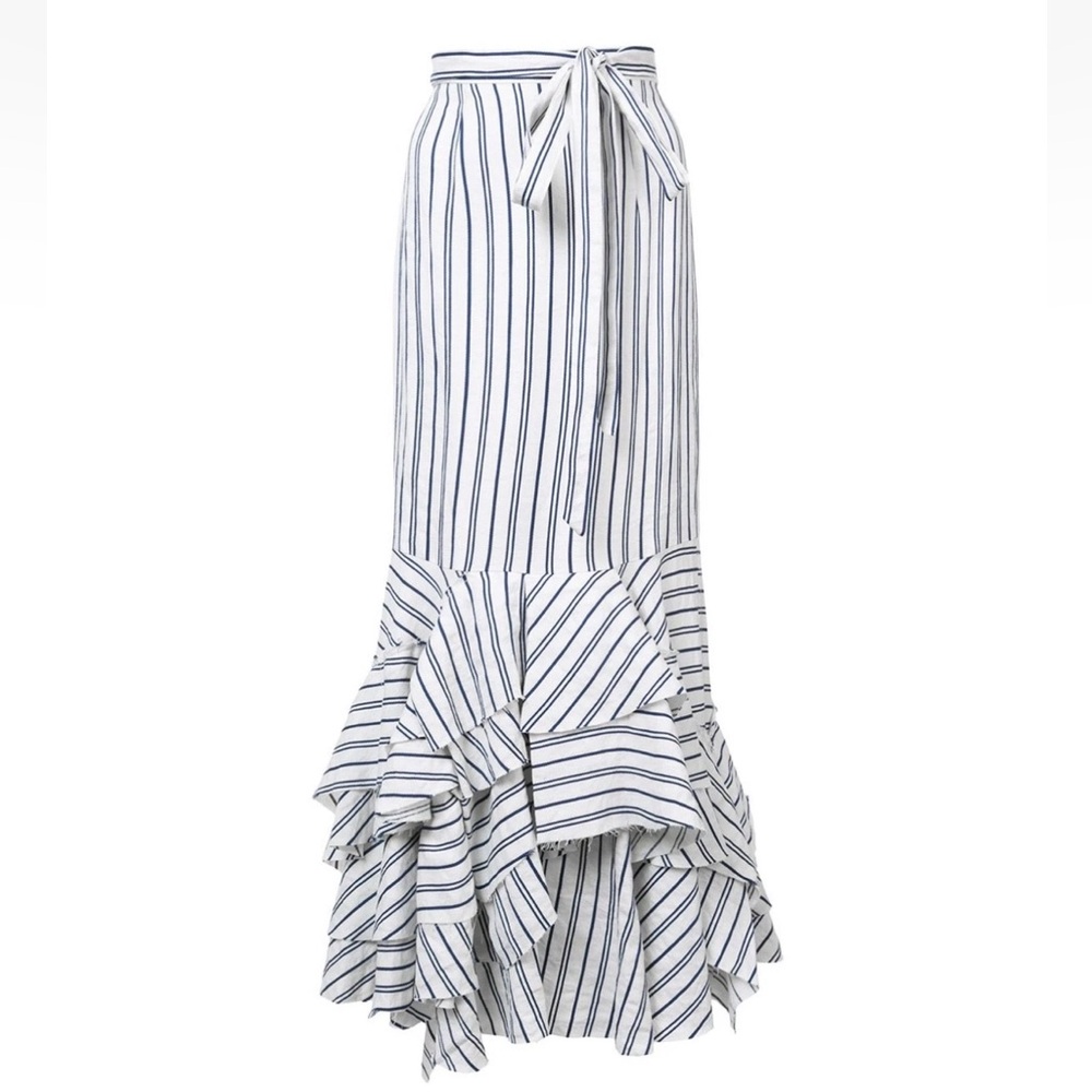 Milly Striped Ruffle Italian Linen Maxi Skirt - Size 6 EUC!